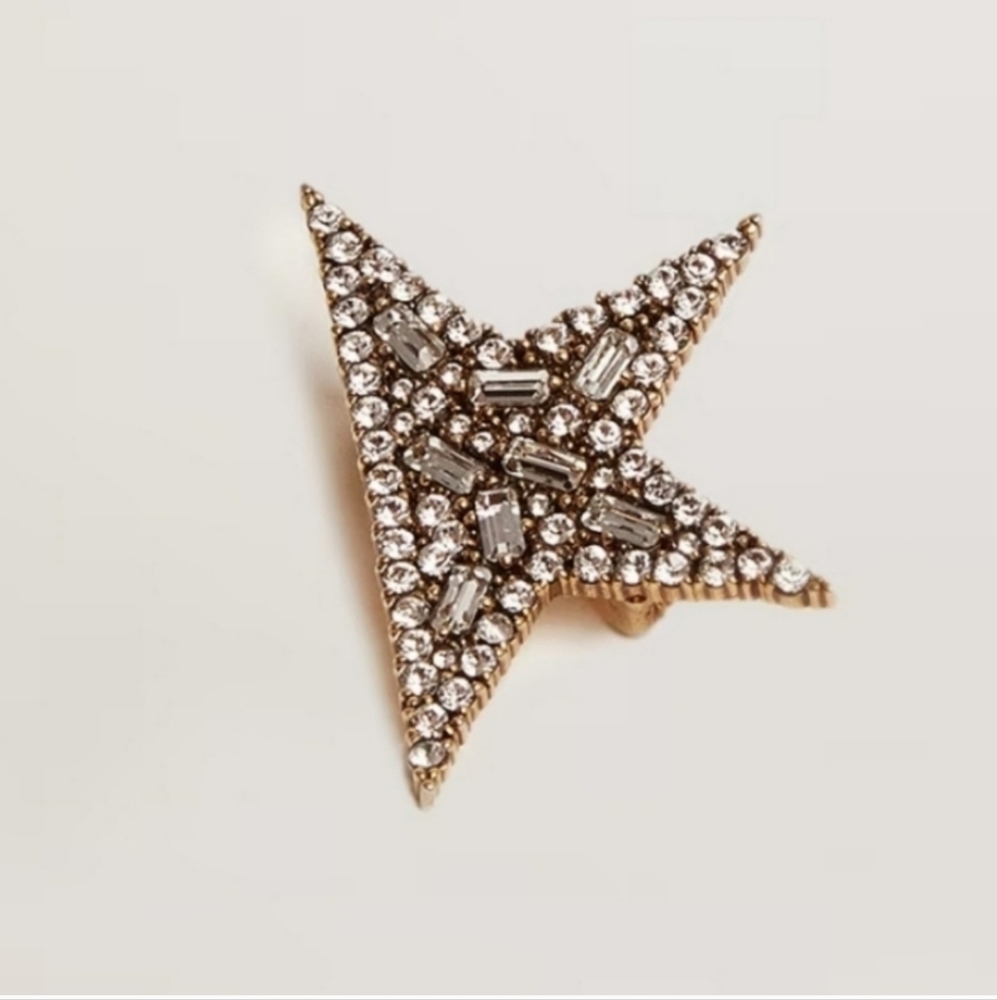 Golden Goose Women's antique gold-colored brooch with decorative crystals
